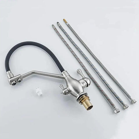YHdtUO Faucet 3-Way Tap with Pull-Out Spray Black Silicone Hose Chrome Finish Ideal for Under Sink Water Filter Systems - Versatile Kitchen Mixer Faucet, Brushed Nickel, Brushed Nickel-A with additional supply lines.