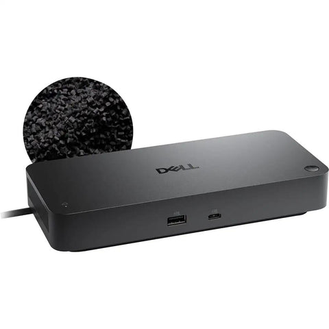 Smooth As Butter Thunderbolt 5 Docking Station Featuring 12 Versatile Ports And Quad Monitor Support For Lightning Fast Sync Plus Reliable 300W Charging To Get Your Workflow Locked In Tight, black hub with USB and Thunderbolt ports.