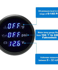 Rugged 2 Inch 52mm 3 in 1 Triple Gauge Set With Water Temperature Gauge, Oil Pressure Gauge, and Voltmeter for Cars, Trucks