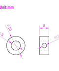 Technical drawing of 10 Pack 5mm Shaft Lock Collars For CNC Parts Steel Lock Rings, showing dimensions and M3 set screws position.