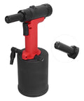 Heavy Duty Pneumatic Rivet Gun With 18500N Pulling Force For Aluminum Iron And Steel Fasteners Perfect For Automotive Repairs Home Appliances And Tough Jobs In Any Garage Or Shop, red and black air tool with hose fitting