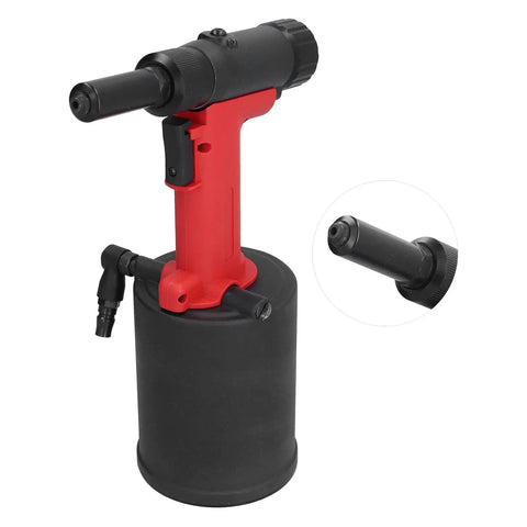 Heavy Duty Pneumatic Rivet Gun With 18500N Pulling Force For Aluminum Iron And Steel Fasteners Perfect For Automotive Repairs Home Appliances And Tough Jobs In Any Garage Or Shop, red and black air tool with hose fitting