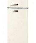Retro Apartment Refrigerator With Top Freezer And Ten Cubic Feet Of Solid Chill Storage Featuring Heavy Duty Spill Proof Shelves And Classic Chrome Trimmings For Your Straight Fire Home Setup - front view with vanilla exterior.