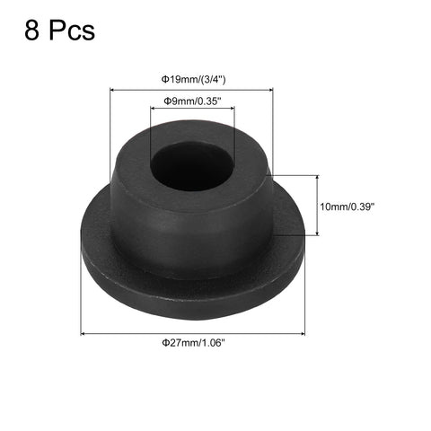 8 Pack T Shaped Silicone Plugs 19mm Three Quarters Inch Dia Round Rubber Stoppers with dimensions in black