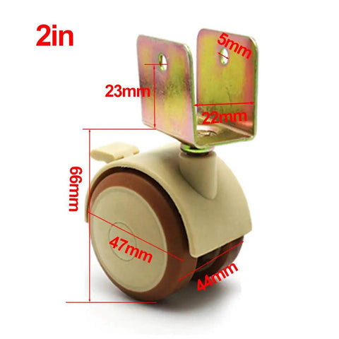 Four Pack Rubber Swivel Caster Wheels For Trolleys And Furniture With Quiet Noiseless Roll, 2-inch wheel with measurements shown