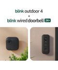 Full Wireless Outdoor Security Camera Kit And Smart Hardwired Doorbell Package featuring black wireless camera and doorbell.