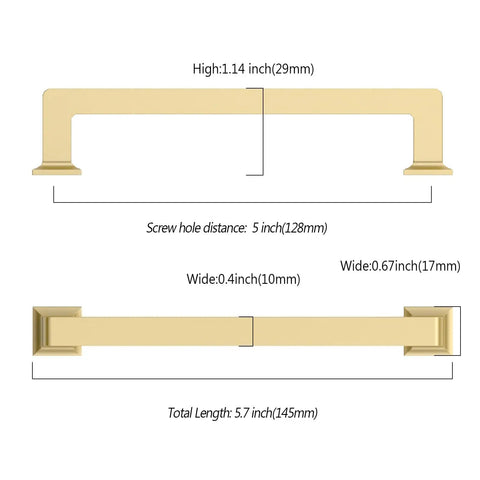 Diagram of Six Pack Five Inch Gold Kitchen Cabinet Handles Set For Cabinets And Drawers Dressers Cupboards Wardrobes Premium 128mm Cabinet Pulls