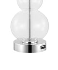 Chrome and Clear Cora Glass Table Lamp Set of 2 With USB Charging Port, close-up of lamp base and USB port