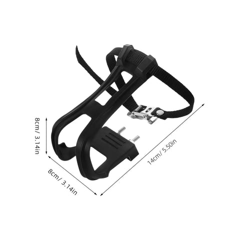2 Pack Toe Clip Pedals With Straps For Road And Commuter Bikes, adjustable foot cages, durable nylon straps, dimensions shown
