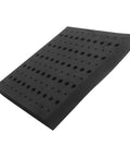 Heavy Duty Foam Router Bit Storage Organizer Tray Featuring 110 Snug Cutouts For 1/4 Inch And 1/2 Inch Shank Bits keeps bits secure in dense black foam.