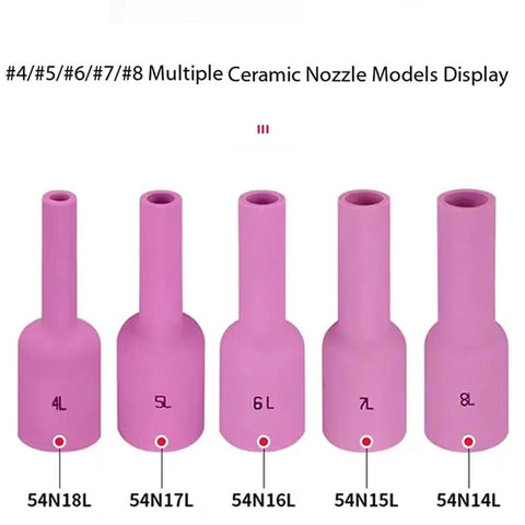 Top Grade 10 Pieces Ceramic Alumina Nozzle Cups For TIG Welding Torch WP-17 18 And 26 Gas Lens Setup long shield cups in various sizes.