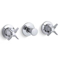 Wall Mount Shower Valve Trim With Push Button Diverter And Cross Handles, ADA Compliant Quarter Turn On Off, Brass Construction, 8 Inch Centers