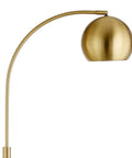 Arc Floor Lamp In Brass And Blackened Bronze For Living Room Bedroom Office And Dining Areas With Adjustable Head Two Tone Modern Pharmacy Style Eye Catching Minimalist Lighting Upgrade - close-up of brass arc and globe shade