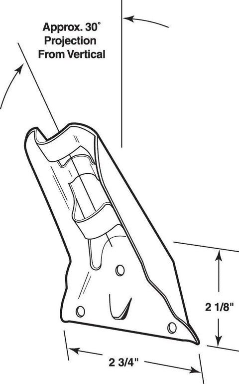 Heavy Duty Zinc Plated Steel Flagpole Bracket For Outdoor Use 3/4 Inch Pole angled 30 degree projection diagram