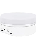 Awesome 360 Rotating Display Stand With Adjustable LED Lights And 11 Pounds Load Capacity, white electric turntable side view.