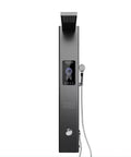 Heavy Duty Wall Mounted Shower System With Instant Electric Water Heater And No Sweat Constant Temp Control Featuring Dual Shoulder And Bidet Sprayers For A Smooth Next Level Bath Setup In Black displayed from the front with digital control panel.