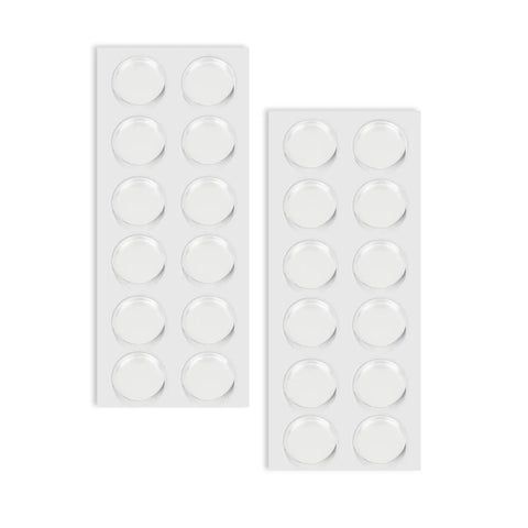 24 Pack Clear Self Adhesive Rubber Feet For Glass Tables And Drawers Rock Solid Anti Slip Bumpers displayed on sheets.