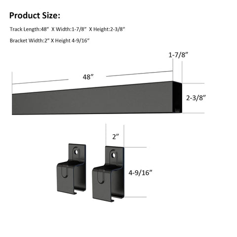Diagram of components for Heavy Duty Outdoor Sliding Barn Door Hardware Kit For Exterior Use With 450 Lb Capacity Black Powder Coated Finish