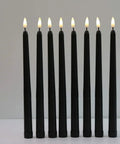 Pack Of 12 Flameless Taper Candles 11 Inch Flickering Warm White LED Candles Battery Powered Realistic Plastic Candles For Christmas Decor Easy On Off Switch Safe Cozy Glow For Tables And Mantels, showing 8 black candles in a row