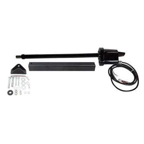 Heavy Duty Electromechanical Gate Actuator With 12 Foot Harness Including Pivot Arm Gate Bracket And Hardware Kit For 16 Ft Leaf Gates Up To 600 Pounds, Ideal For Driveway Access, showing actuator and hardware.