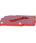 Slick Built Router Table Corner Jig Featuring Aluminum Radius Template Kit, showing anodized red finish and sturdy construction.