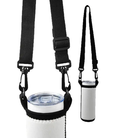Ten Pack Neoprene Water Bottle Carrier Sleeves For Heat Press Sublimation Tumbler Cup Carrier Pouch with strap, side view