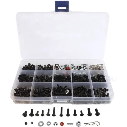 All In One RC Screw Kit With Stainless Fasteners For One Eighth One Tenth One Twelfth And One Sixteenth Scale Cars 500 Pieces