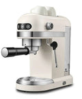 Compact Semi Automatic Coffee Maker With Built In Bean Grinder And Fast Milk Frother Tailored For Home Bars Brewing Sharp Barista Espresso That Straight Up Hits The Spot Every Day, in cream color with steam wand.