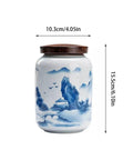 Top Shelf Airtight Ceramic Tea Canister Keeping Freshness Locked Inside Retro Blue And White Landscape Vibes Large Pantry Storage Jar For Coffee Beans, 10.3 x 15.5 cm.