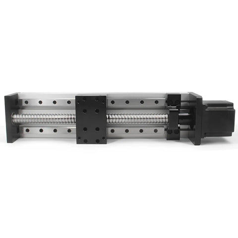 Dual Linear Rail Guide Ballscrew SFU1605 Kit with Square Rails and NEMA23 Stepper Motor, 200mm stroke, front view