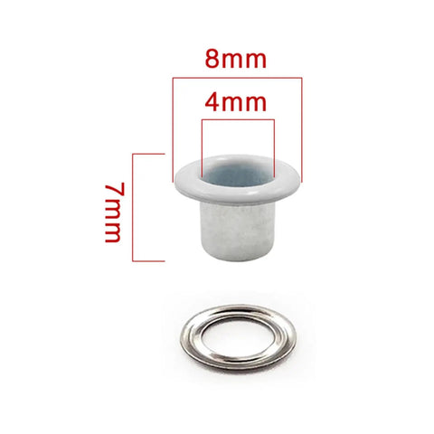 100 Piece Round Metal Eyelets Kit For Leather Crafting, Scrapbooking, Jewelry Making, Canvas Bags And Sewing, Iron Grommets Fasteners, White Finish, Durable, Easy Install, All In One Grommet Set For DIY Projects; 8mm x 4mm x 7mm