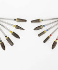 10-Piece Sintered Diamond Grinding Bur Set with 3/32 Inch Shank for universal rotary tools, arranged in a semicircle.