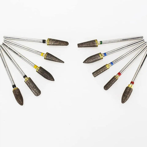 10-Piece Sintered Diamond Grinding Bur Set with 3/32 Inch Shank for universal rotary tools, arranged in a semicircle.