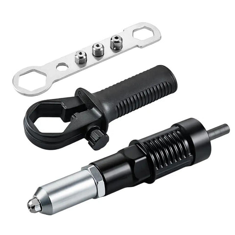 Go To Pro Grade Pop Rivet Gun Adapter Kit With Four Interchangeable Heads 2.4mm 3.2mm 4.0mm And 4.8mm Cordless Drill Attachment