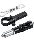 Electric Rivet Gun Adapter Kit With 4 Interchangeable Nosepieces 2.4mm 3.2mm 4.0mm 4.8mm For Cordless Drills components displayed