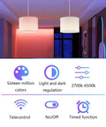 Plug And Play Pendant Light With Smart Color Changing Bulb And Wireless Remote Hanging Lamp For Farmhouse Decor with RGB controls.