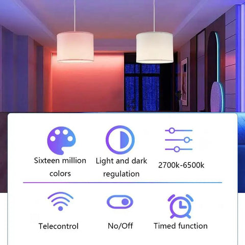 Plug And Play Pendant Light With Smart Color Changing Bulb And Wireless Remote Hanging Lamp For Farmhouse Decor with RGB controls.
