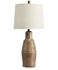 Casual 30 Inch Ceramic Table Lamp With Ribbed Texture In Terracotta Taupe And Brown Finish Elegant Lighting For Living Room Bedroom Or Office Perfect Accent For Modern Classic Or Eclectic Decor With A Homey Vibe.