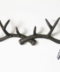 Straight Outta The Woods Dead Ringer Heavy Duty Cast Iron Deer Antler Wall Mount Coat Hooks, 14x5x1.5 inch key holder with keys.