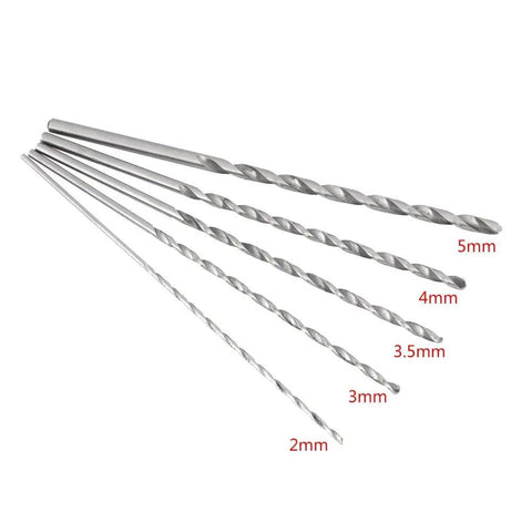 Top-Notch Extra Long High Speed Steel Drill Bit Set for Woodworking - 5-Piece Kit with diameters 2-5mm and 150mm length