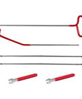Long Reach Car Tool Kit With 67 Inch Adjustable Puller Hook, Stainless Steel Emergency Auto Repair Multi Tool components in red.