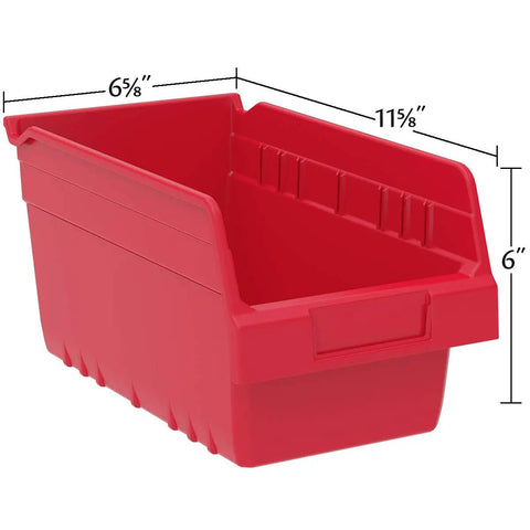 Red plastic storage bin with dimensions 6x11 inches, part of the Blue Plastic Nesting Storage Bins Set Of 10 12 Inch 6 Inch 6 Inch Pantry Organizer For Shelves Sturdy Durable Industrial Grade Plastic Great For Kitchen Garage Office Storage.