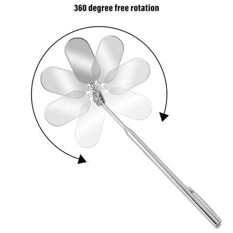 Telescoping Car Inspection Mirror Kit 2 Pack Stainless Steel Flexible Retractable Extension Mirror For Auto Maintenance And Tight Spaces Extends From 8 Inches To 24 Inches For Checking Vehicle Details In Tight Spots Pro Grade Reach, 360-degree rotating head