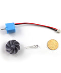 Portable Mini Wind And Hydro Generator Dual Powered Educational Kit parts, including plastic turbine, wires, and small components.