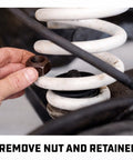 Removing nut with Coil Spring Compressor Tool Kit For Struts And Coil Springs DIY Friendly Safe Heavy Duty Chrome Vanadium Steel.