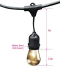 Close-up of a bulb on 30 Foot Outdoor String Lights With 10 Incandescent Sockets Dimmable Weather Resistant Black Wire