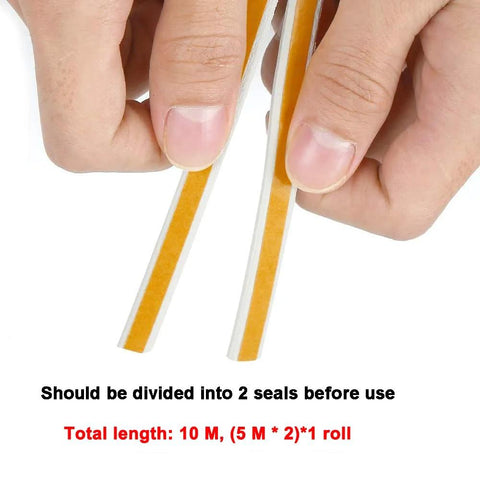 Hands holding Weather Stripping Seal Tape For Doors And Windows Frames Self Adhesive D Type Foam Sealing Strip 32.8 Ft