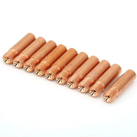 Premium MIG Welding Contact Tips Replacement Consumables With M6x1.0 Thread Fit Model 11 35 Standard Size For Smooth Wire Feed And Torch Setup 10 Pack, copper tips.