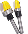 Badass 3 Pc Dish Carving Router Bits Set Half Inch Three Quarter Inch Plus One Eighths Carbide Tipped Wood Cutting Tools For Cnc Mill And Table Mount Router Bowl Trimming Smooth As Butter, featuring yellow-tipped carbide bits.