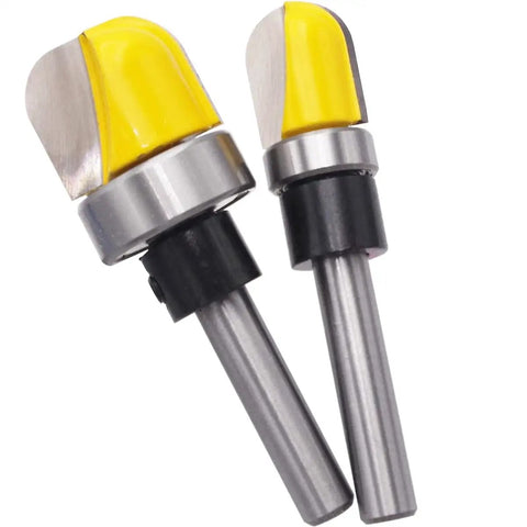 Badass 3 Pc Dish Carving Router Bits Set Half Inch Three Quarter Inch Plus One Eighths Carbide Tipped Wood Cutting Tools For Cnc Mill And Table Mount Router Bowl Trimming Smooth As Butter, featuring yellow-tipped carbide bits.